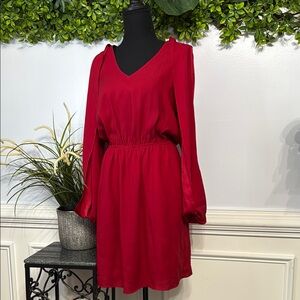 NWT Kobi Halperin Red Cold Shoulder Long Sleeve V-Neck Dress S